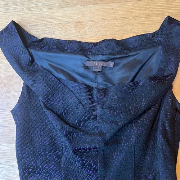 REISS black and purple jacquard dress with Bardot neck “Sylvia” 28/8134/81 814 - Picture 4 of 10